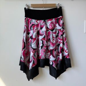Vintage 90s Stylish Pink and Black Swirl Print Women's Midi Skirt